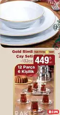 RAKLE GOLD RİMLİ ÇAY SETİ 132CC 12 PARÇA 6 KİŞİLİK